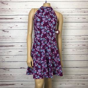 SO Textured Halter Dress Floral Fit & Flare Swing